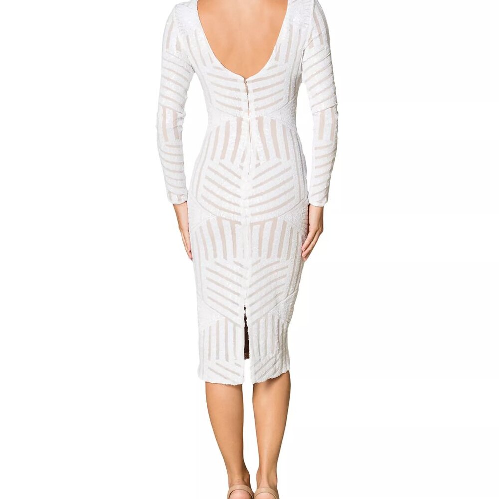 Dress the Population Emery White Sequined Scoop Back Midi Dress - Picture 2 of 9